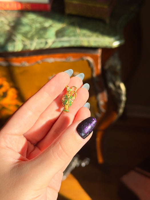 18k Green and White Enamel Pendant