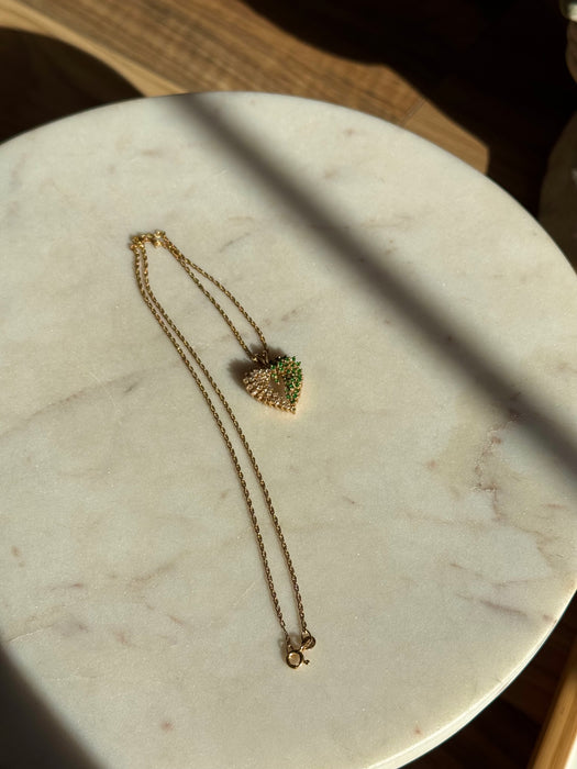 14k Emerald and Diamond Heart Necklace