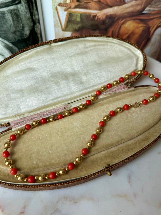 18k Coral and Gold Beaded Necklace