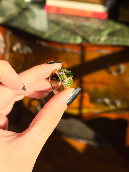 14k Green Garnet and Diamond Ring