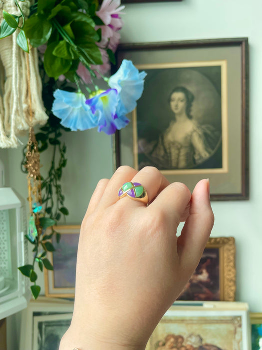 14k Green and Purple Jade Ring