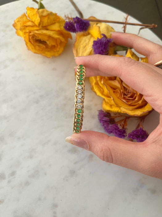 14k Diamond and Emerald Bangle