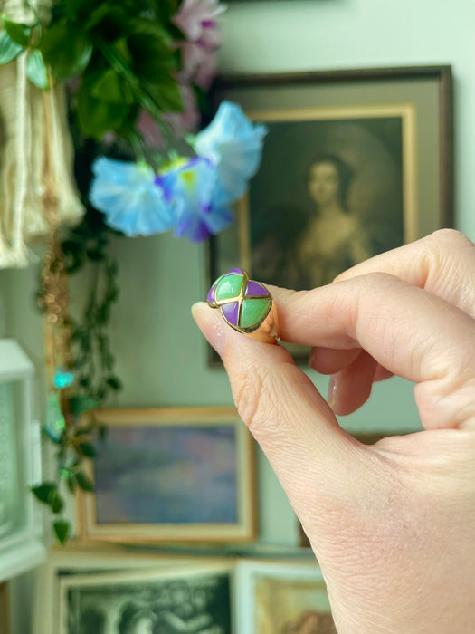 14k Green and Purple Jade Ring