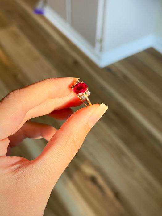 14k Lab Ruby and Diamond Ring