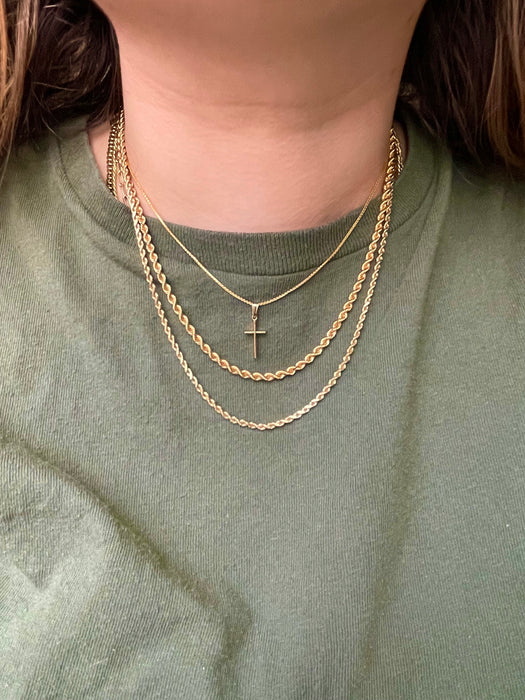 14k Cross with Braided Wheat Chain