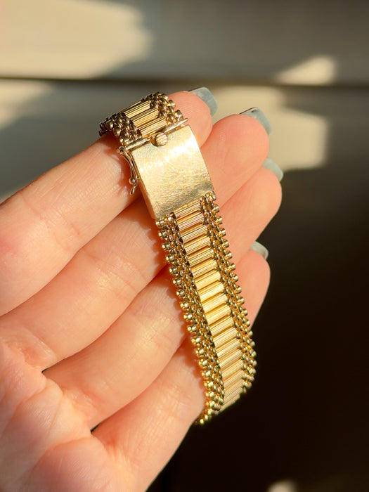 14k Wide Fancy Link Bracelet
