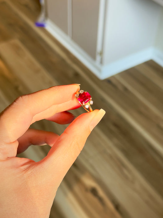 14k Lab Ruby and Diamond Ring