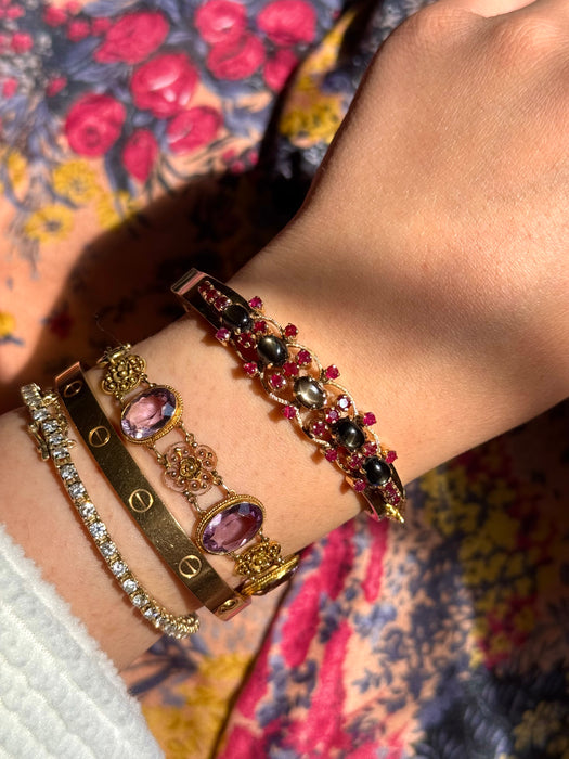 14k Star Sapphire and Ruby Bangle