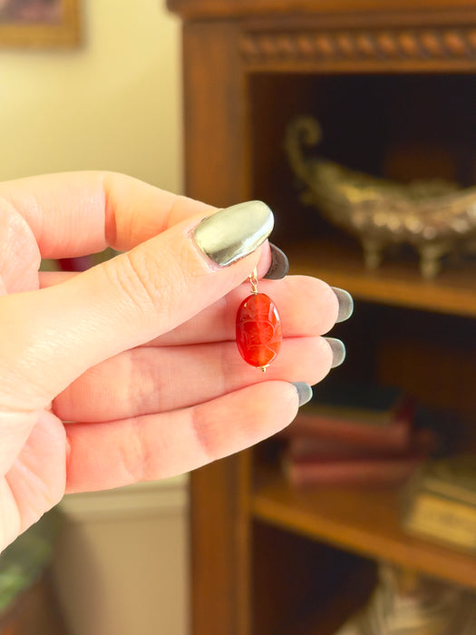 14k Carved Floral Carnelian Pendant