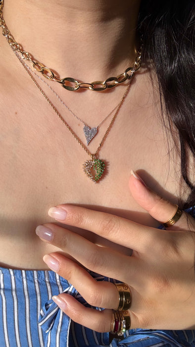 14k Emerald and Diamond Heart Necklace