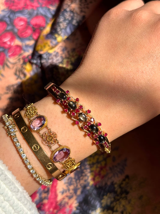14k Star Sapphire and Ruby Bangle