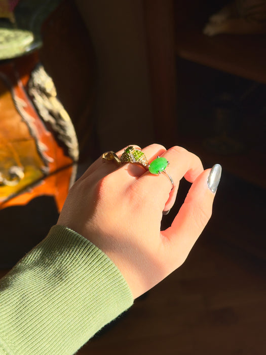 14k Green Garnet and Diamond Ring