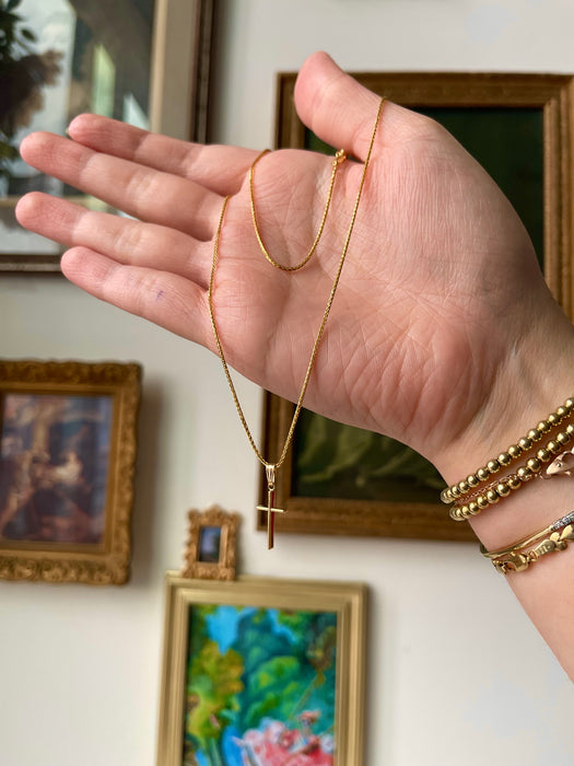 14k Cross with Braided Wheat Chain