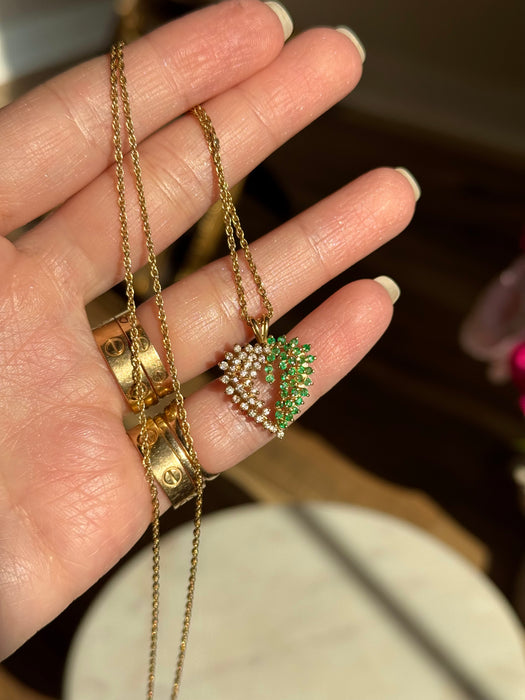 14k Emerald and Diamond Heart Necklace