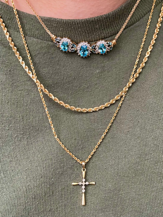 14k Diamond Cross with Rope Chain