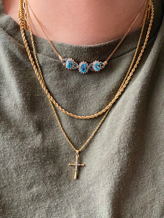 14k Diamond Cross with Rope Chain