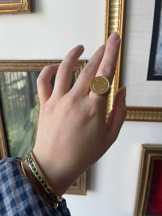 18k 20 Pesos Coin Ring, Coin is 22k