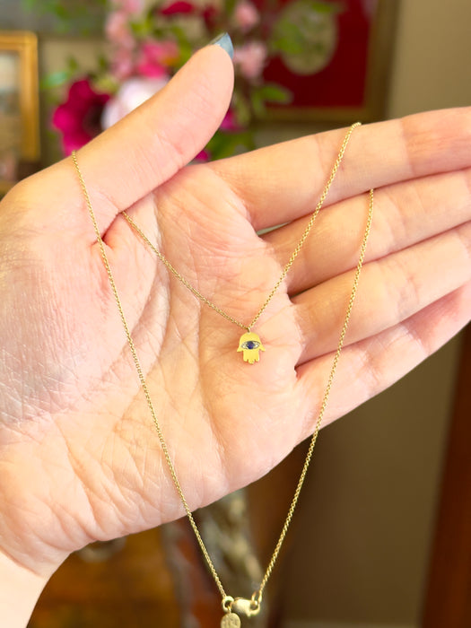 14k Blue Sapphire and Diamond Hamsa Evil Eye Necklace