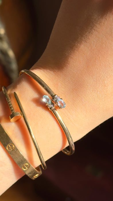 10k Blue Topaz and Diamond Bangle