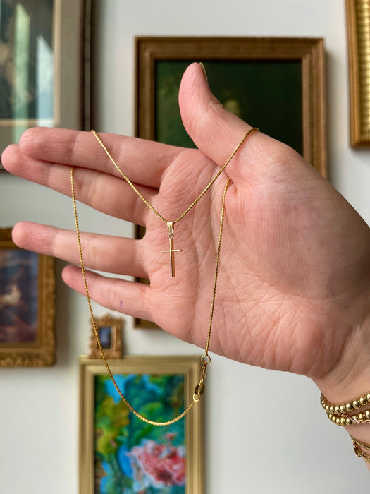 14k Cross with Braided Wheat Chain