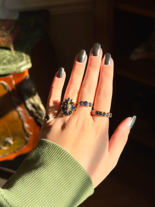 14k Blue Sapphire and Diamond Cluster Ring