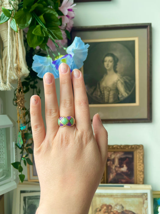 14k Green and Purple Jade Ring