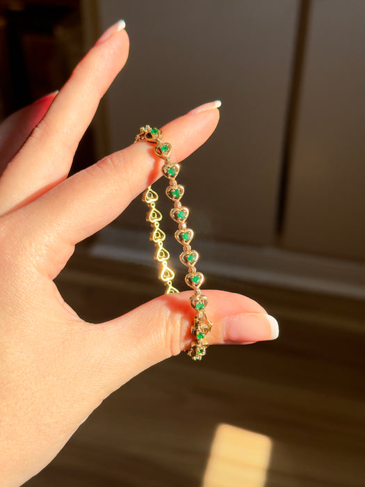 14k Emerald and Diamond Heart Bracelet