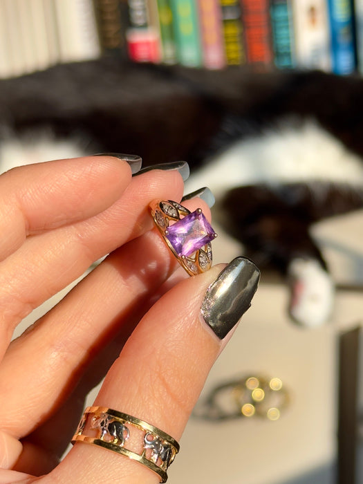 14k Amethyst and Diamond Ring