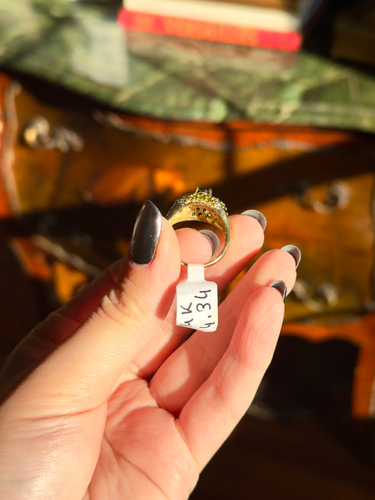 14k Green Garnet and Diamond Ring