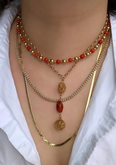 18k Coral and Gold Beaded Necklace