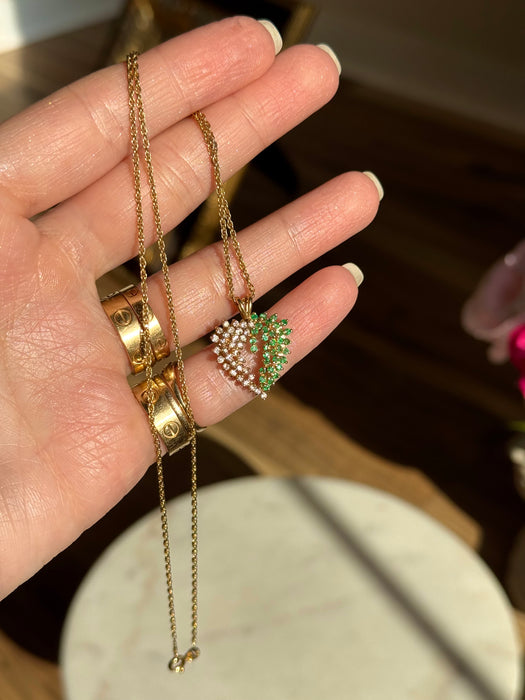 14k Emerald and Diamond Heart Necklace