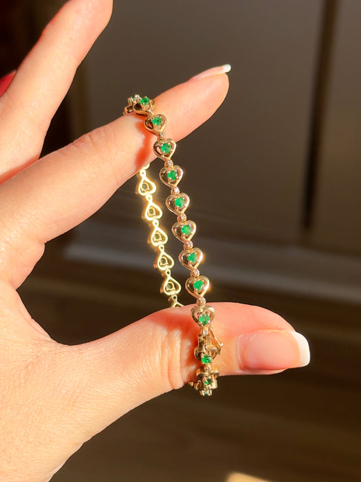 14k Emerald and Diamond Heart Bracelet