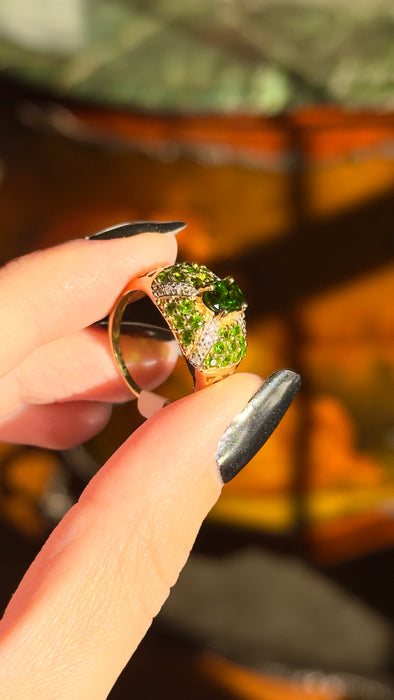 14k Green Garnet and Diamond Ring