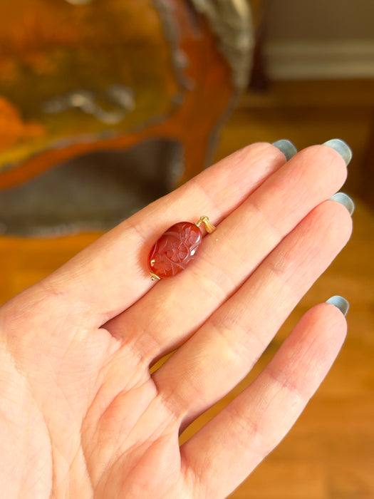 14k Carved Floral Carnelian Pendant
