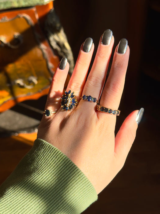 14k Blue Sapphire and Diamond Cluster Ring