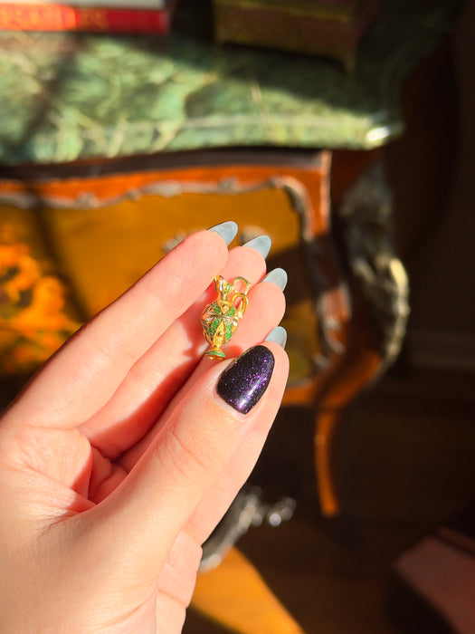 18k Green and White Enamel Pendant