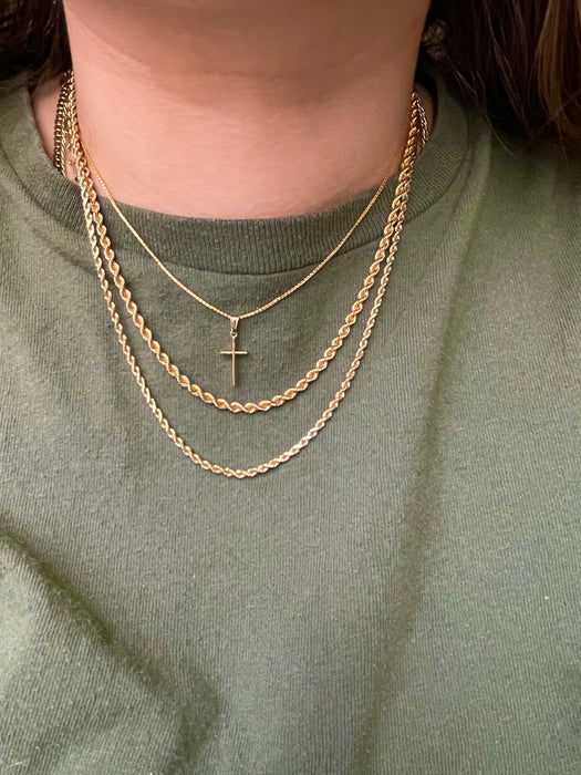 14k Cross with Braided Wheat Chain