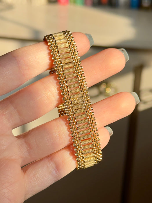 14k Wide Fancy Link Bracelet