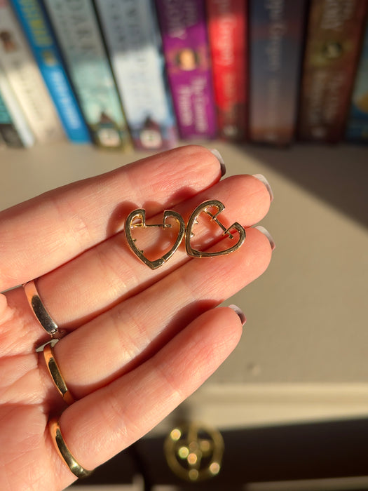 14k Ruby and Diamond Heart Huggies