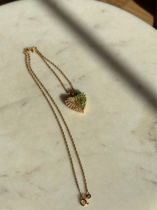 14k Emerald and Diamond Heart Necklace