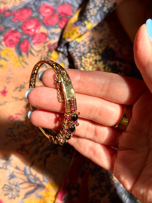 14k Star Sapphire and Ruby Bangle