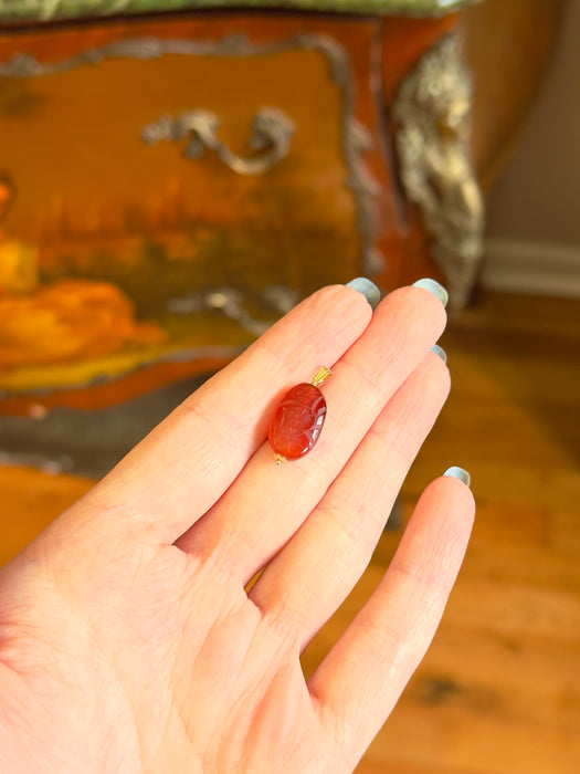 14k Carved Floral Carnelian Pendant