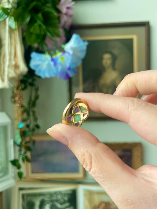 14k Green and Purple Jade Ring