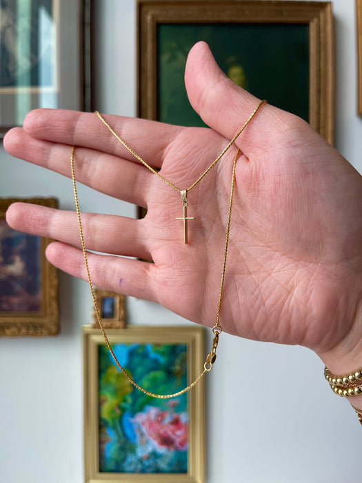 14k Cross with Braided Wheat Chain