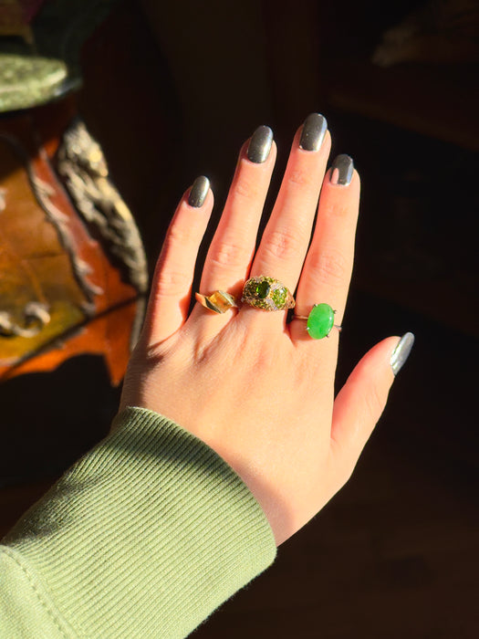 14k Green Garnet and Diamond Ring