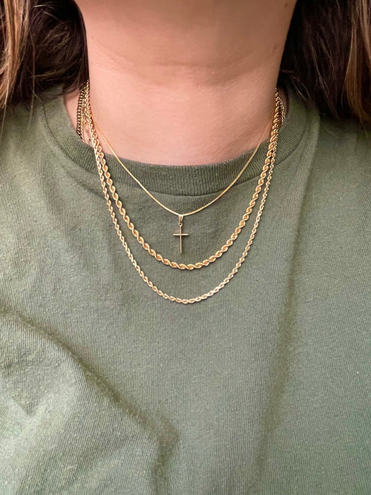 14k Cross with Braided Wheat Chain