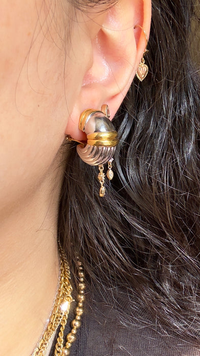 14k Dual Tone Puffy Earrings