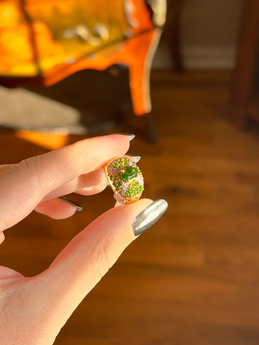 14k Green Garnet and Diamond Ring