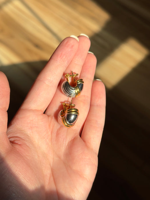 14k Dual Tone Puffy Earrings