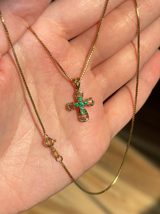 14k Emerald Cross Necklace